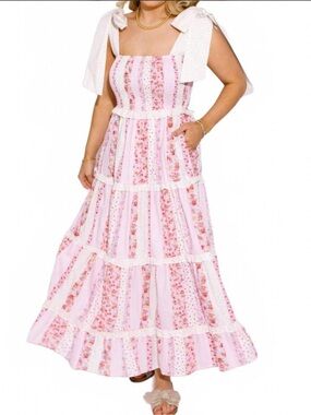 Tiered Pink Floral Maxi Dress